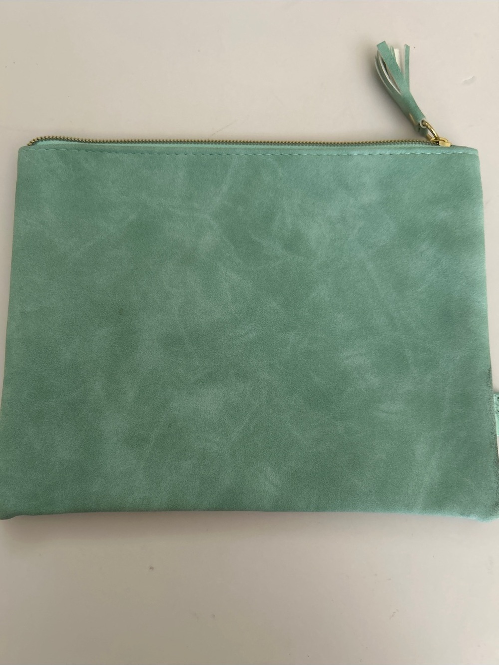 Tarte Mint Green Faux Suede Tassel Clutch | Cosmetic Makeup Bag